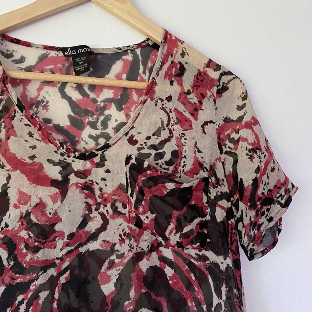 Ella Moss Sheer Silk Abstract Print Top